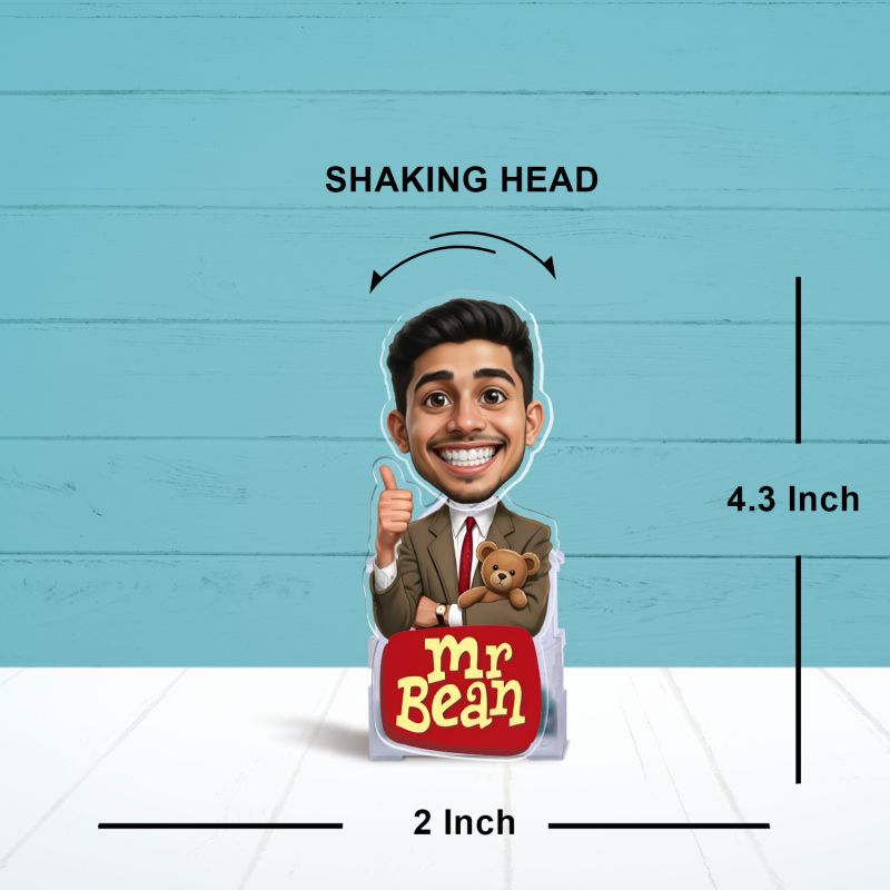 Personalized Mr Bean Theme Funny Face Cutout Caricature with Shaking Head Features Funny Birthday Gift for Boys & Friends Battery Powered Moving Head Idol for Car Dashboard & Tabletop